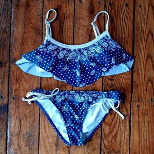 Arizona Jean's 2 Piece Swim Set Bikini NWOT Blue White Pretty!